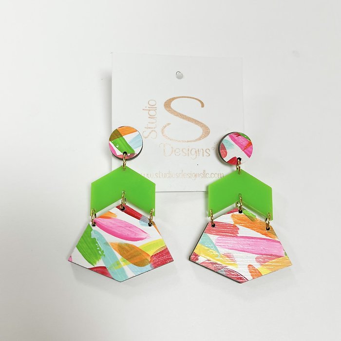 Studio Design Bristol Earrings Pink Orange Turquoise Green
