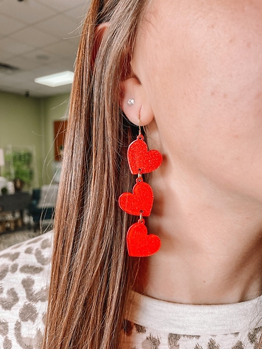Red Hearts Dangle Earrings