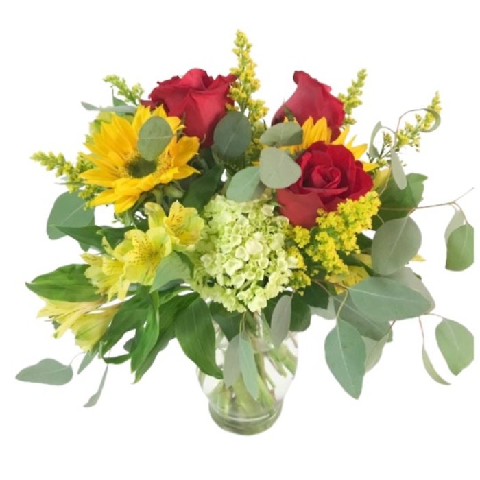 Sunflowers & Red Roses