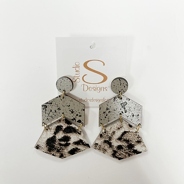 Studio Design Kimberly Earrings Tan Brown Snow Leopard