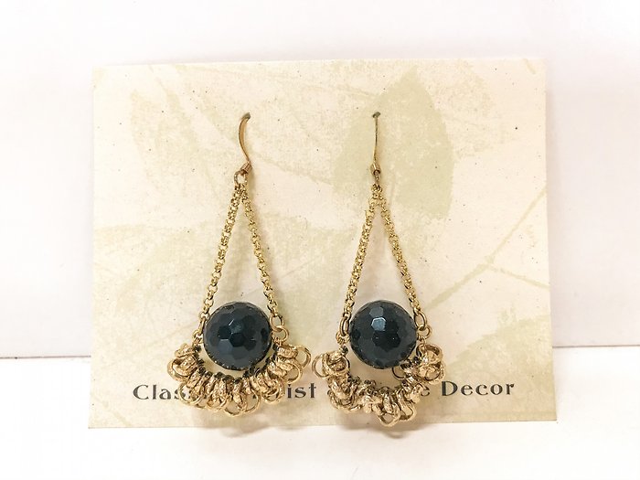 Black Bead Gold Earrings