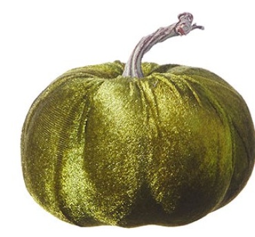 Raz 5.5\" Green Velvet Pumpkin
