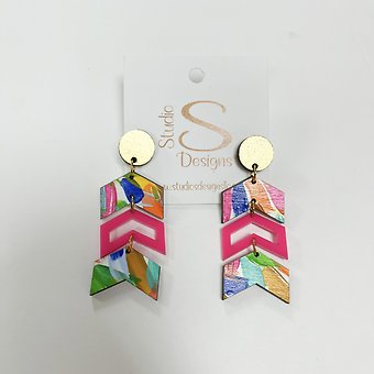 Studio Design Chelsea Earrings Gold Pink Green Yellow Blue