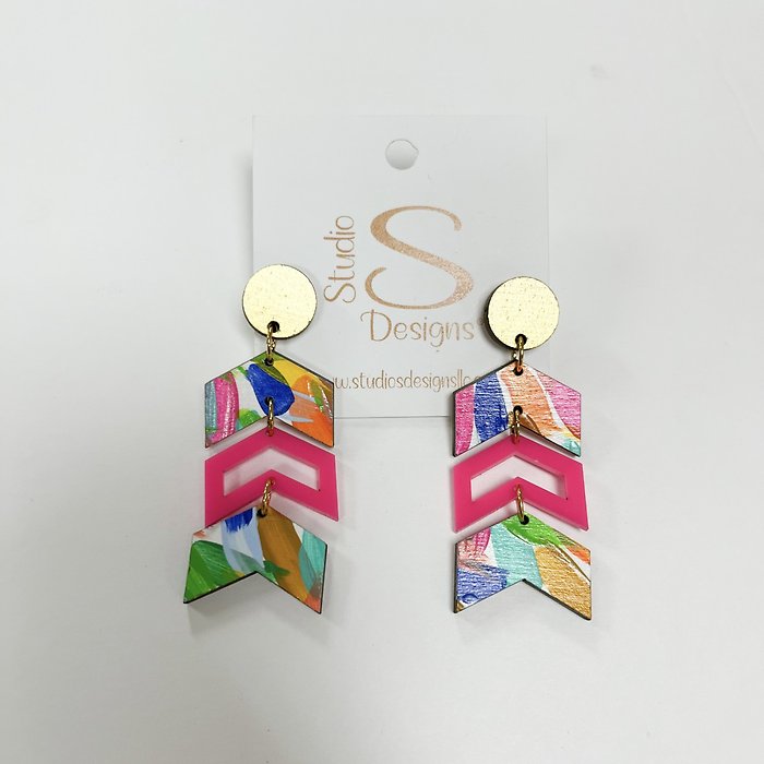 Studio Design Chelsea Earrings Gold Pink Green Yellow Blue